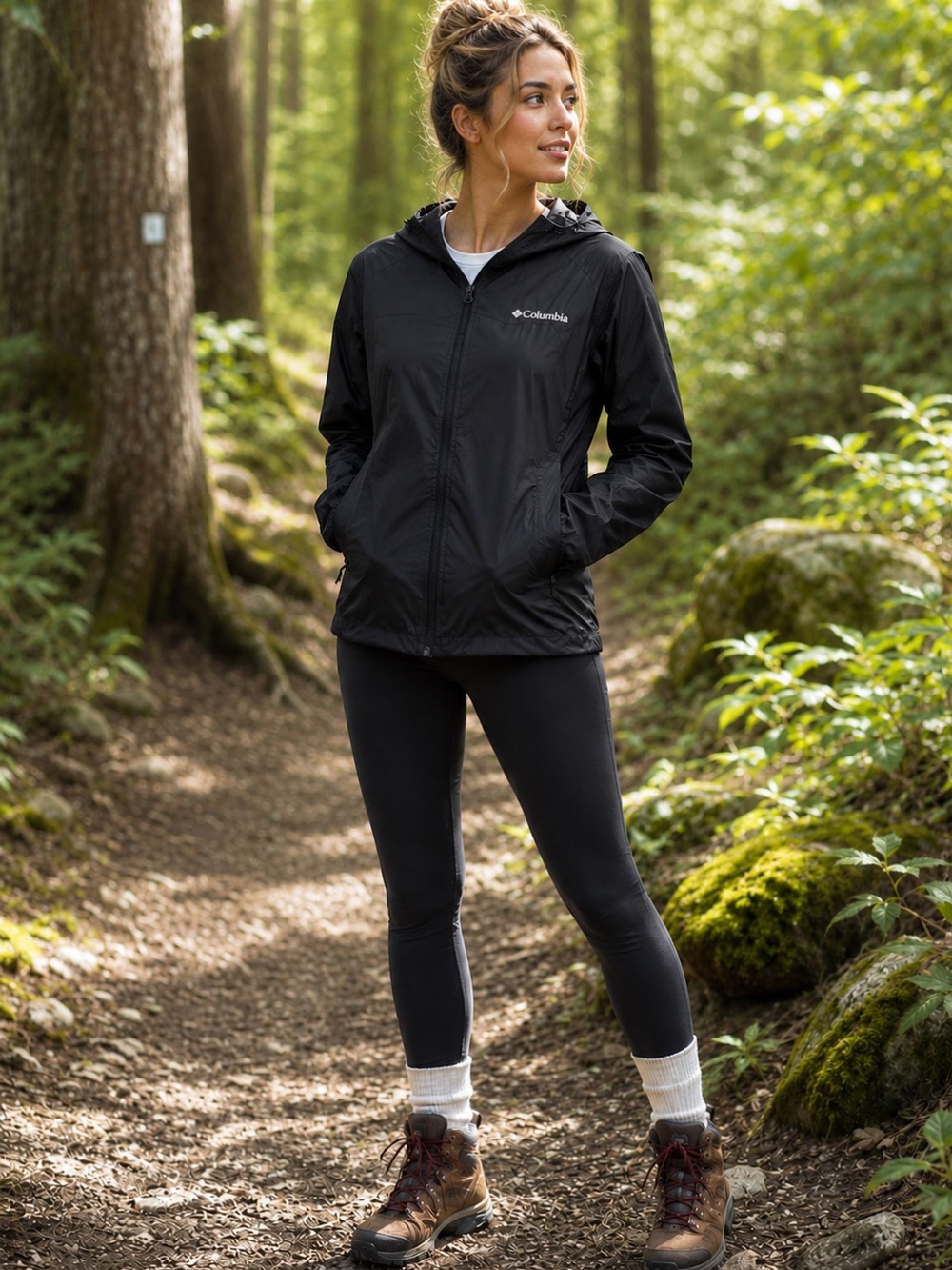 Columbia Windbreaker Zuma Stack Athletic Hooded Rain Jacket Black Size Medium